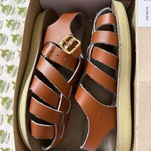 Sun Sans Brown Leather Sandals with Gold Buckle